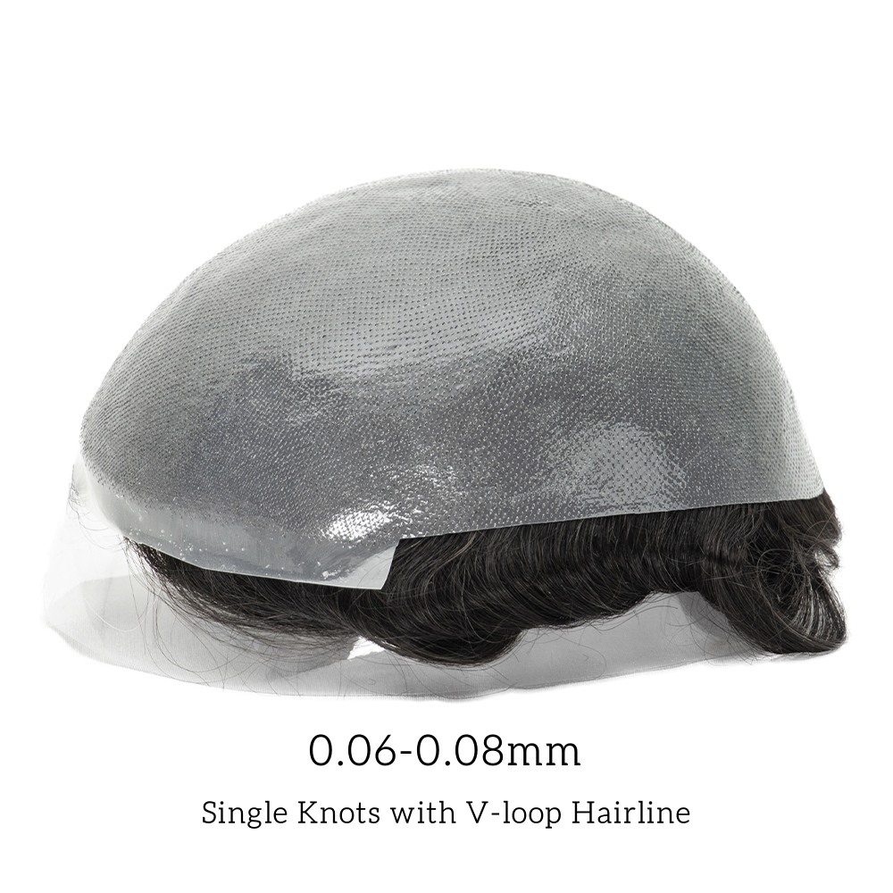 0608K | 0.06-0.08 mm Single Split Knots Vollständig Ultra - dünne Skin - Basis | Dickeres Haar und haltbarer | Einzelgeknotetes Mirage | Männer - Toupee
