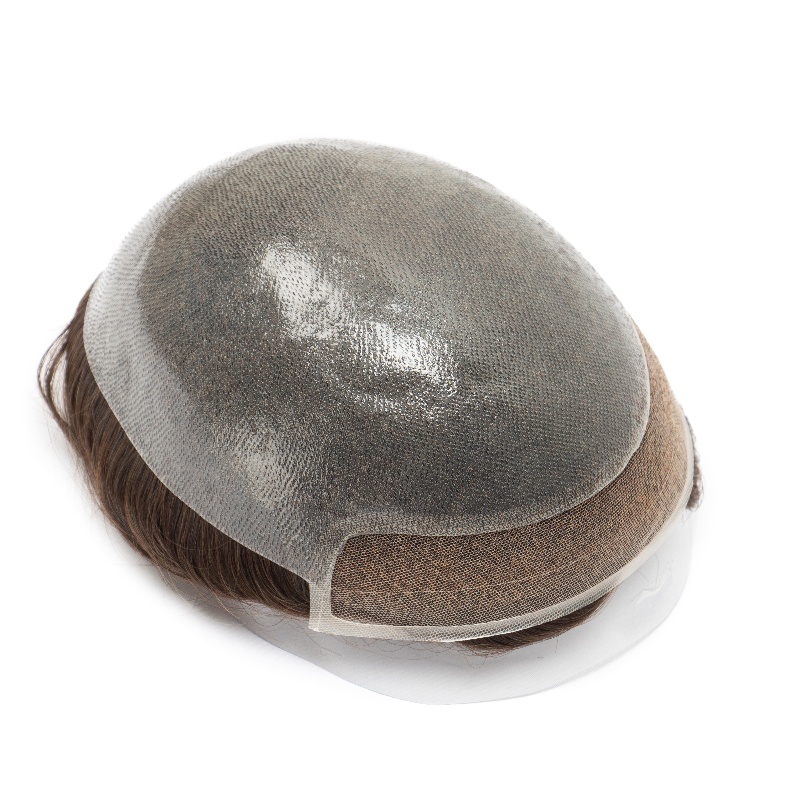 Ominilace:Herren-Haarsystem mit Ominilace-Basis: Unsichtbare Lace-Front, strapazierfähiges PU-Hinterteil.