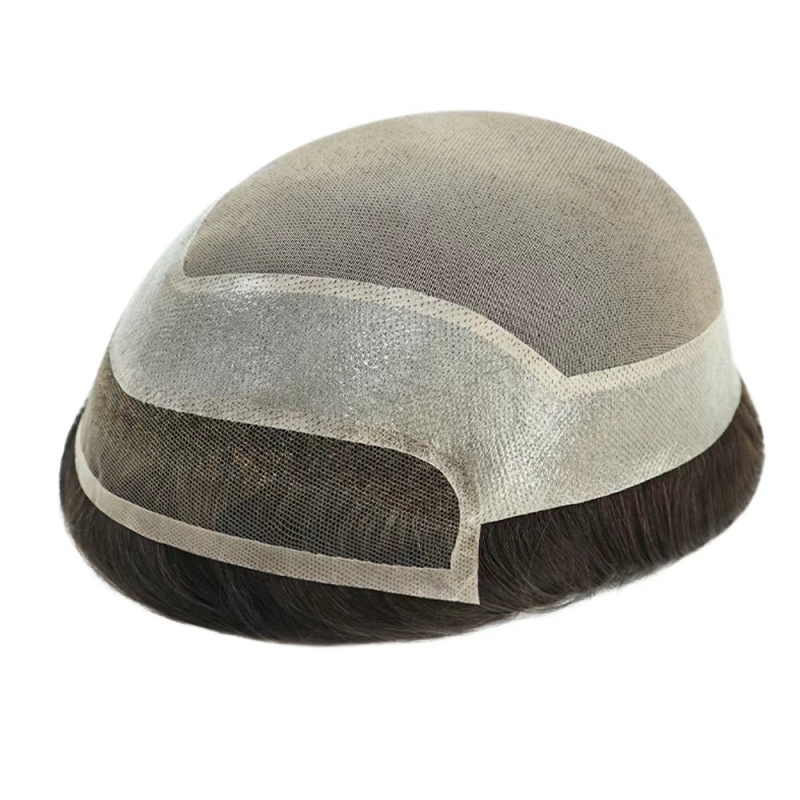 Mono Lace | Französische Spitze + Mono-Mesh-Krone + PU | Herrentoupet | Atmungsaktive Spitzen-Haaransatz-Perücke | Natürlicher Haaransatz | Echthaar-System-Toupet