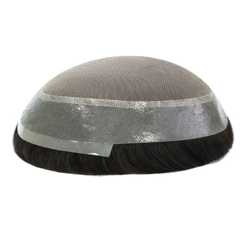 Mono PU | Mono-Mesh-Krone + PU | Herrentoupet | Atmungsaktive Perücke | Natürlicher Haaransatz | Echthaar-System