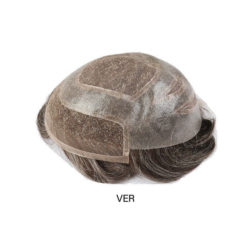 Versalite-Basis | Lace-Front + MONO-Mesh + PU Herrentoupet | Spitzen-Haaransatz-Perücke | Natürlicher Haaransatz | Echthaar-System